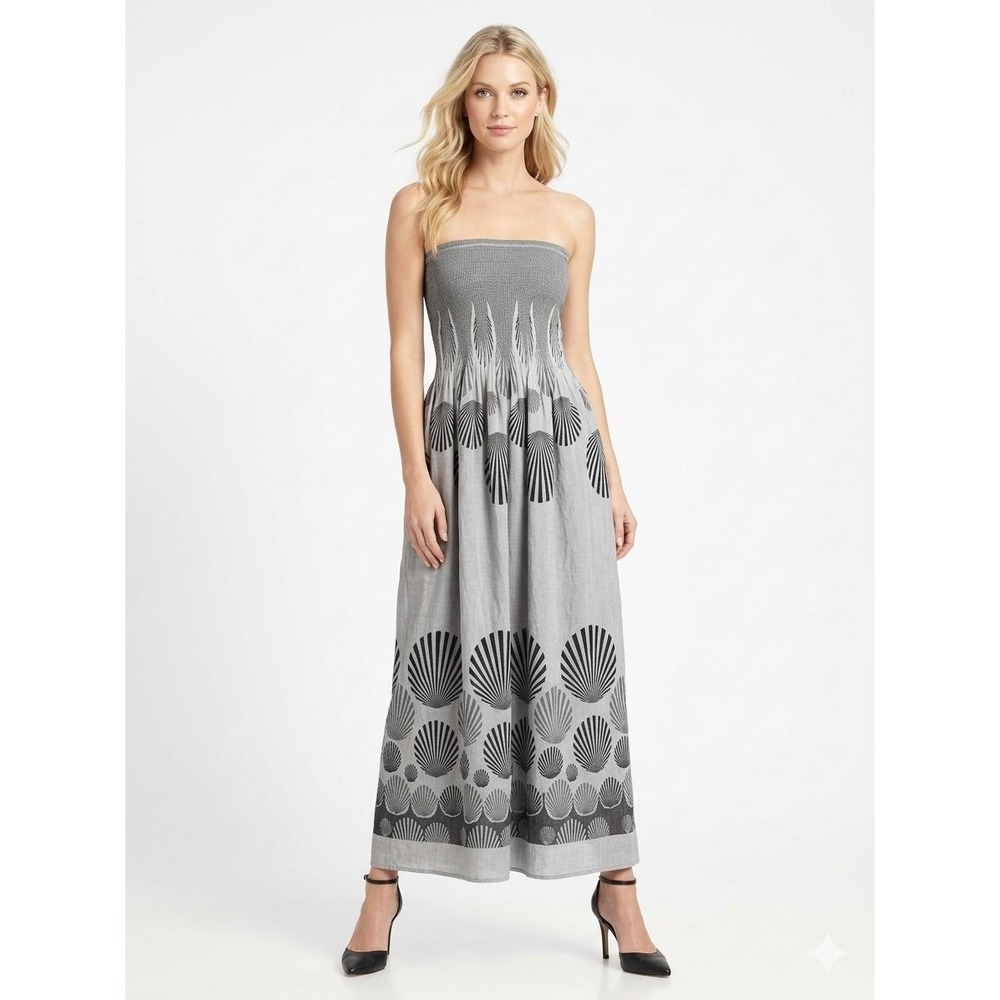 Cirana Gray & Black Print Strapless Maxi Dress OS